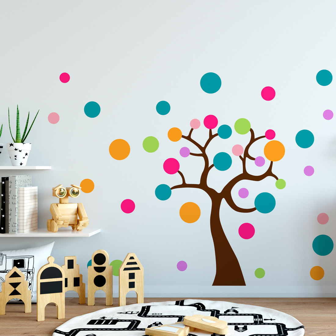 Adesivo de Parede Infantil Árvore de Bolas Coloridas - Modelo Exclusivo |  Bem Colar