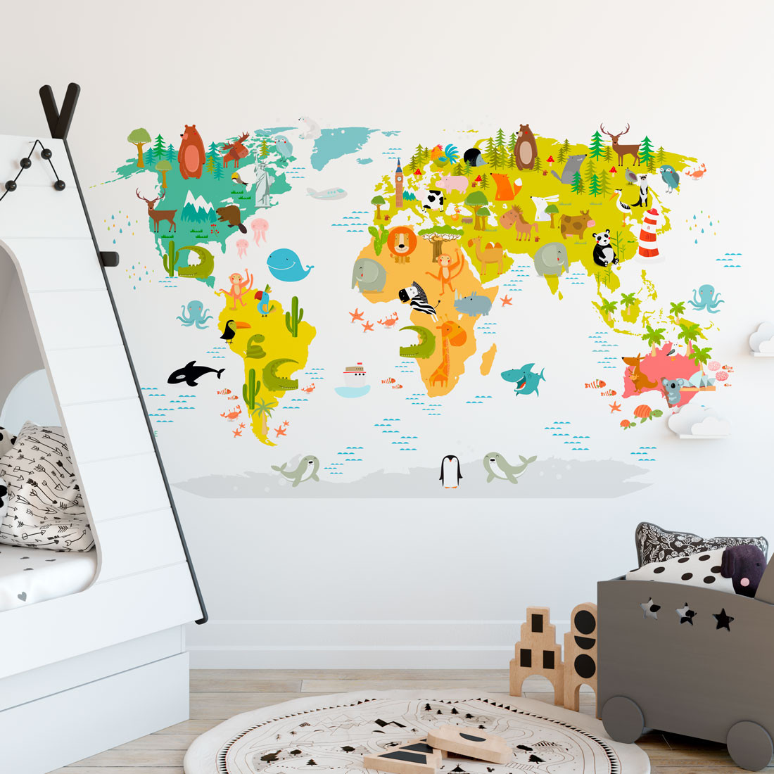 Adesivo de Parede Mapa Mundi Infantil- Modelo Exclusivo | Bem Colar