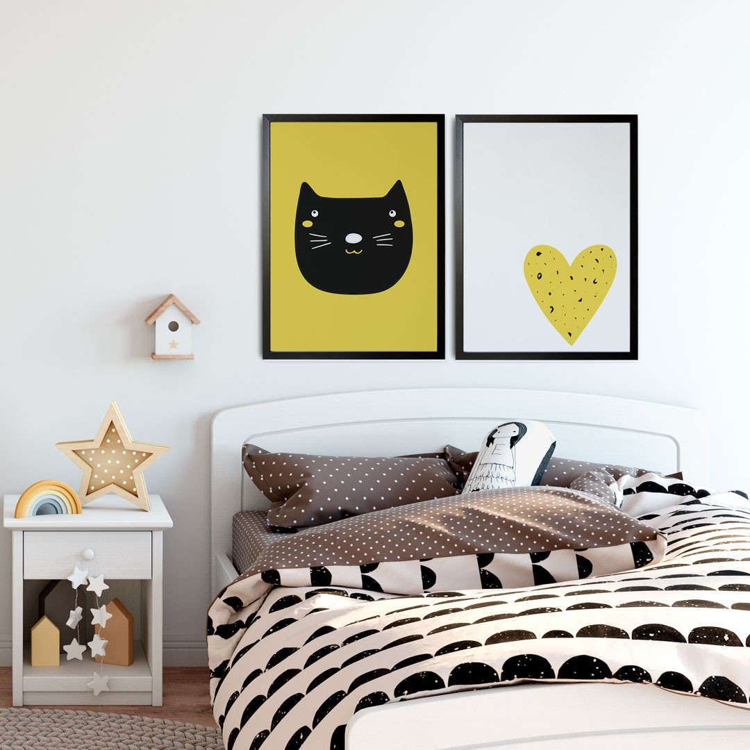 Conjunto de Quadros Decorativos Amor Por Gato Preto | Bem Colar