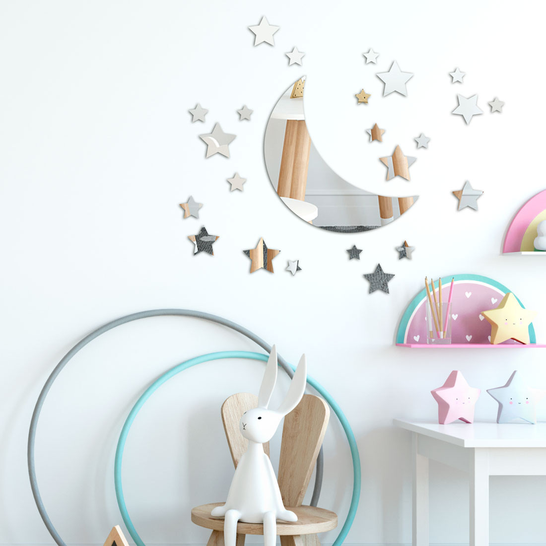 Espelho Decorativo Infantil Meia Lua e Estrelas - Modelo Exclusivo | Bem  Colar