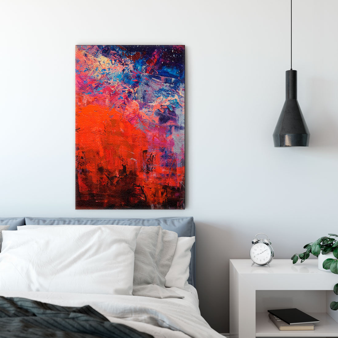 Quadro Decorativo Pintura Óleo Sobre Tela Vermelho Azul - Em Canvas | Bem  Colar